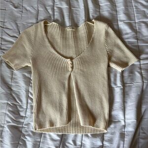 Brandy Melville Cream Ribbed Knit Button-Up Top